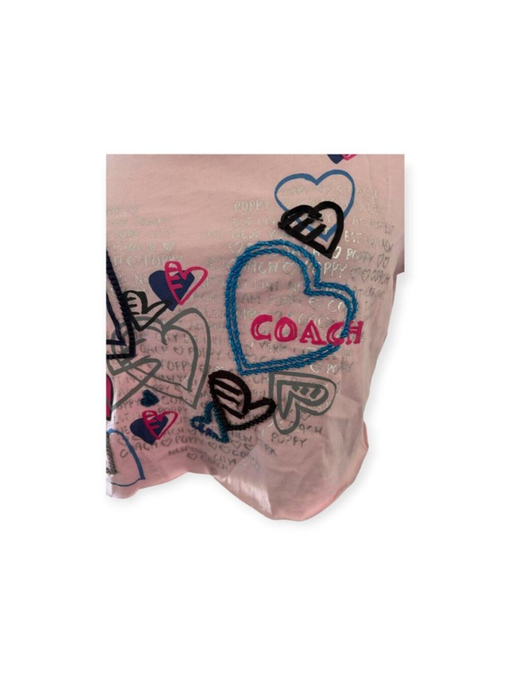 Vintage Coach Poppy Pink Heart Graphic Crop T-Shirt Womens S Rare Y2K Graffiti - Picture 10 of 14